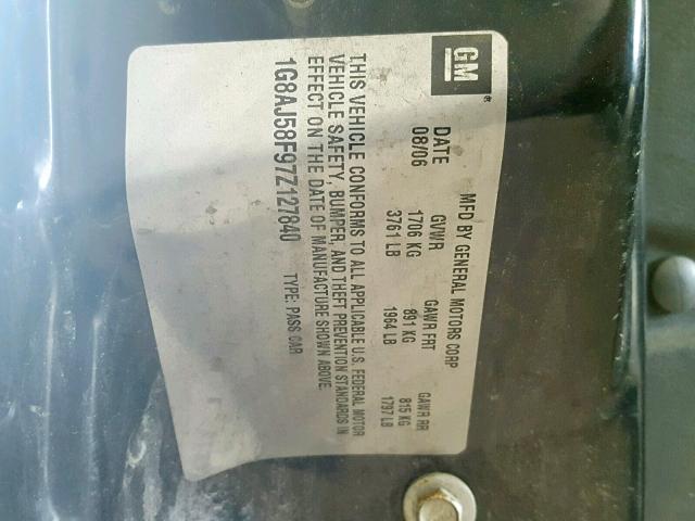 1G8AJ58F97Z127840 - 2007 SATURN ION LEVEL BLACK photo 10