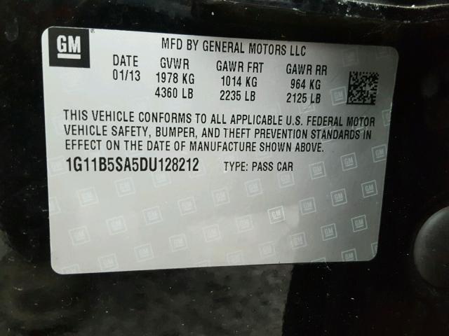 1G11B5SA5DU128212 - 2013 CHEVROLET MALIBU LS 黑色 照片 10