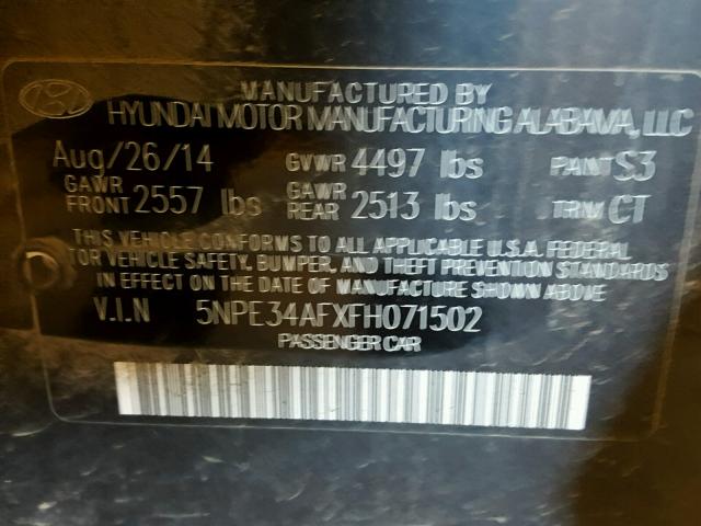 5NPE34AFXFH071502 - 2015 HYUNDAI SONATA SPO SILVER photo 10