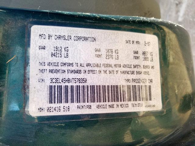 3C3EL45H8VT578350 - 1997 CHRYSLER SEBRING JX GREEN photo 10