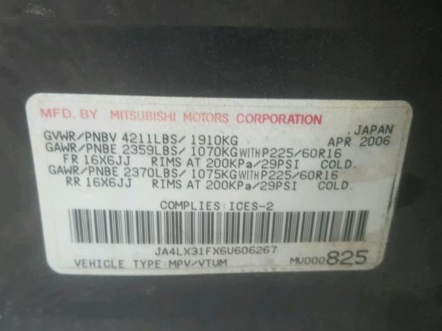 JA4LX31FX6U606267 - 2006 MITSUBISHI OUTLANDER BLACK photo 10