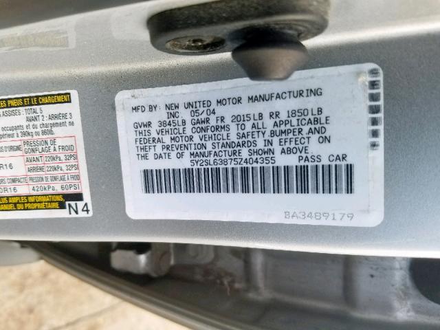 5Y2SL63875Z404355 - 2005 PONTIAC VIBE GRAY photo 10