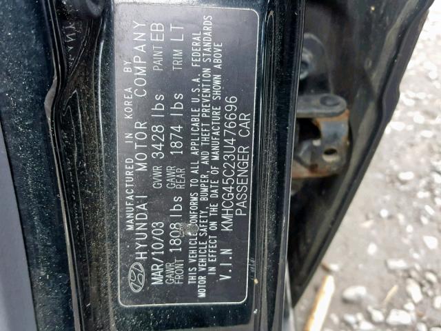 KMHCG45C23U476696 - 2003 HYUNDAI ACCENT GL BLACK photo 10