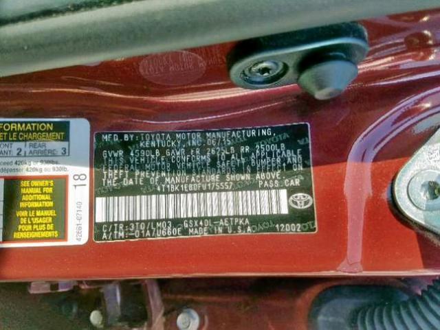 4T1BK1EB0FU175557 - 2015 TOYOTA AVALON XLE BURGUNDY photo 10