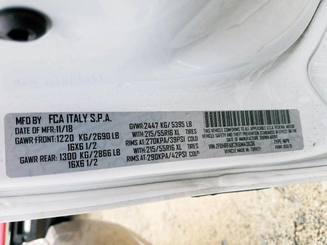 ZFBHRFAB2K6M43636 - 2019 RAM PROMASTER 白色 照片 10