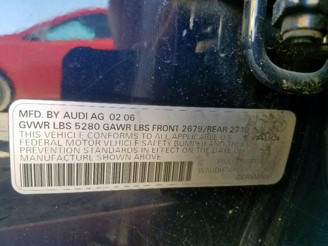 WAUDH74F76N154750 - 2006 AUDI A6 3.2 QUA BLACK photo 10