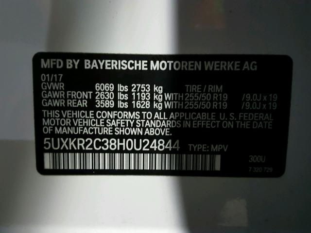 5UXKR2C38H0U24844 - 2017 BMW X5 SDRIVE3 WHITE photo 10