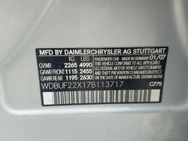 WDBUF22X17B113717 - 2007 MERCEDES-BENZ E 320 CDI SILVER photo 10