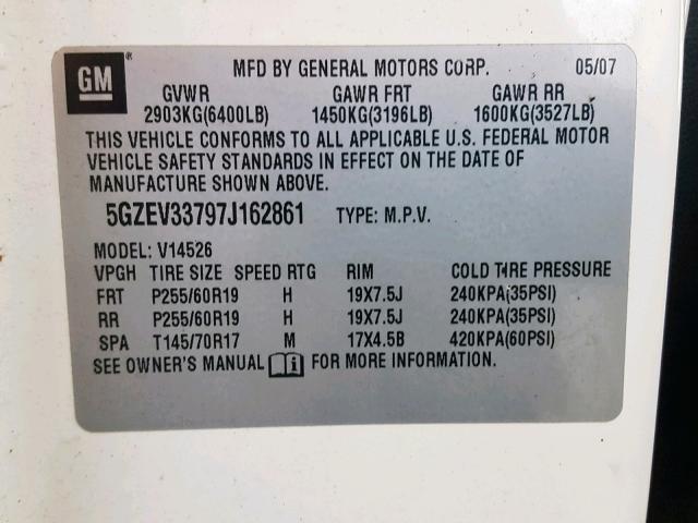 5GZEV33797J162861 - 2007 SATURN OUTLOOK SP თეთრი ფოტო 10