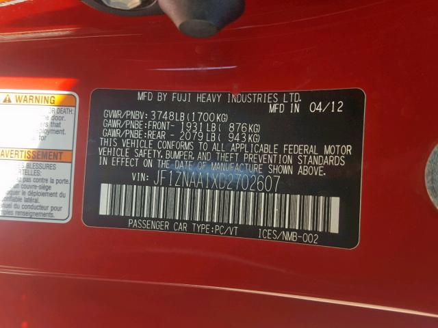 JF1ZNAA1XD2702607 - 2013 TOYOTA SCION FR-S RED photo 10