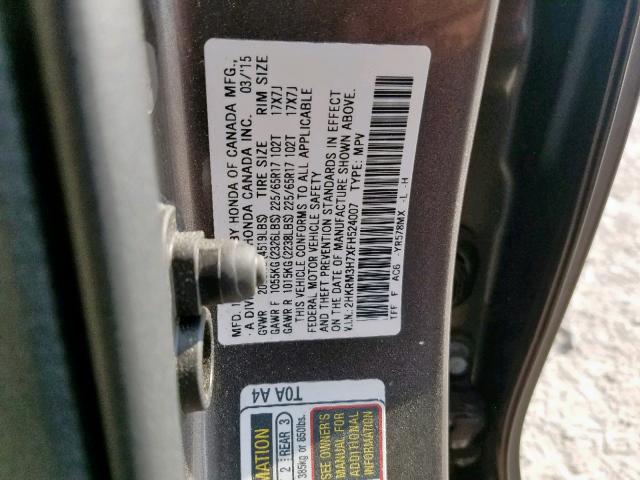 2HKRM3H7XFH524007 - 2015 HONDA CR-V EXL BROWN photo 10