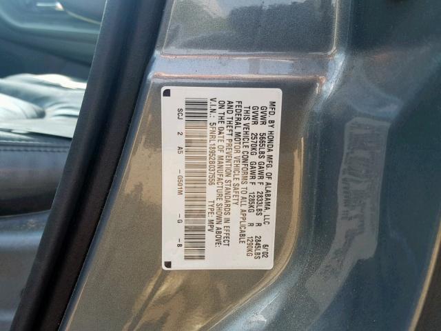 5FNRL18952B037556 - 2002 HONDA ODYSSEY EX GRAY photo 10