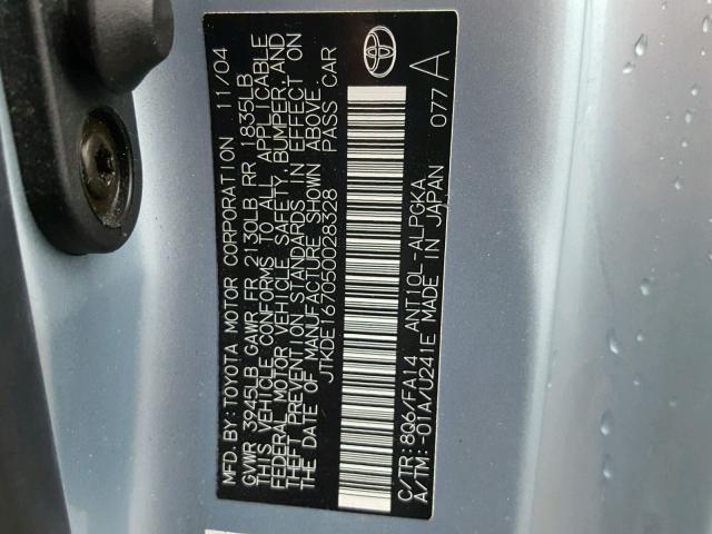 JTKDE167050028328 - 2005 TOYOTA SCION TC 蓝色 照片 10