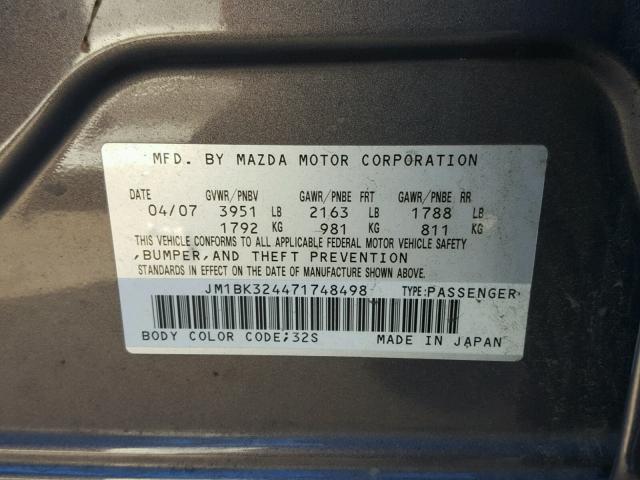 JM1BK324471748498 - 2007 MAZDA 3 S SILVER photo 10