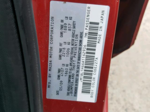 JM1BL1H66A1162936 - 2010 MAZDA 3 S RED photo 10