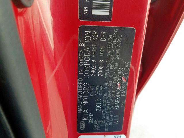 KNAFX4A86E5051866 - 2014 KIA FORTE EX RED photo 10