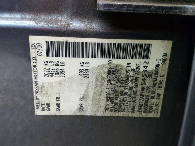 1N4BL2AP9AN545342 - 2010 NISSAN ALTIMA SR BLUE photo 10