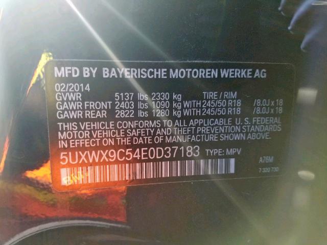 5UXWX9C54E0D37183 - 2014 BMW X3 XDRIVE2 BLUE photo 10