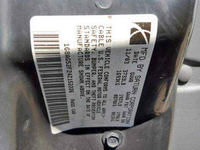 1G8AG52F24Z152226 - 2004 SATURN ION LEVEL WHITE photo 10