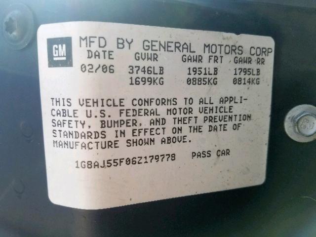 1G8AJ55F06Z179778 - 2006 SATURN ION LEVEL SILVER photo 10