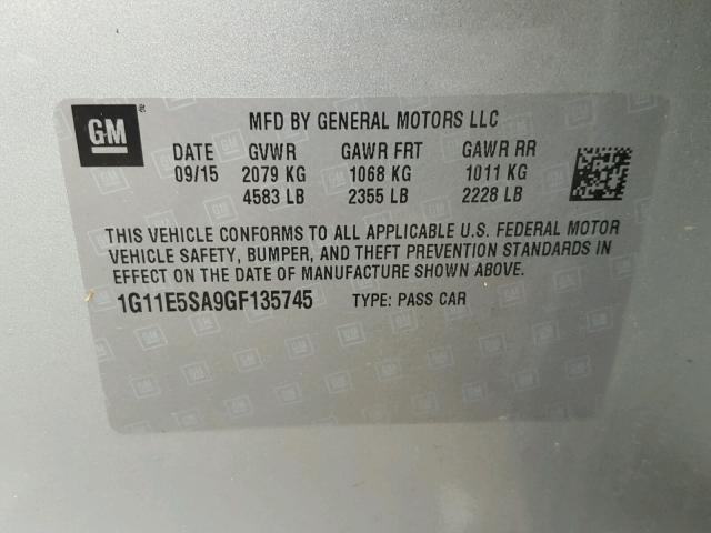 1G11E5SA9GF135745 - 2016 CHEVROLET MALIBU LIM 银色 照片 10