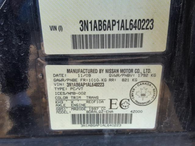 3N1AB6AP1AL640223 - 2010 NISSAN SENTRA 2.0 BLACK photo 10