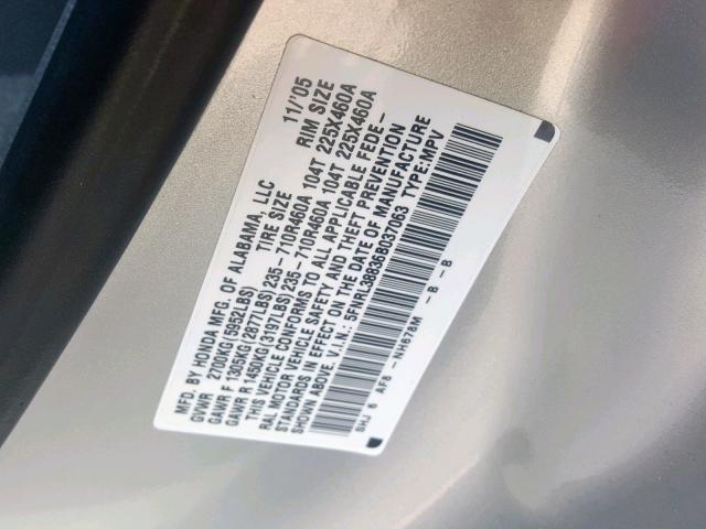 5FNRL38836B037063 - 2006 HONDA ODYSSEY TO TAN photo 10