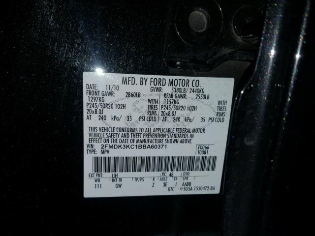 2FMDK3KC1BBA60371 - 2011 FORD EDGE LIMIT BLACK photo 10