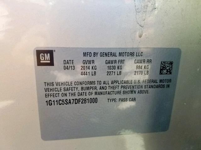 1G11C5SA7DF281000 - 2013 CHEVROLET MALIBU 1LT 棕色 照片 10