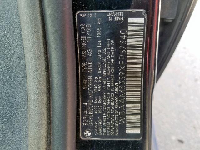 WBAAM3339XFP57340 - 1999 BMW 323 I AUTO BLACK photo 10