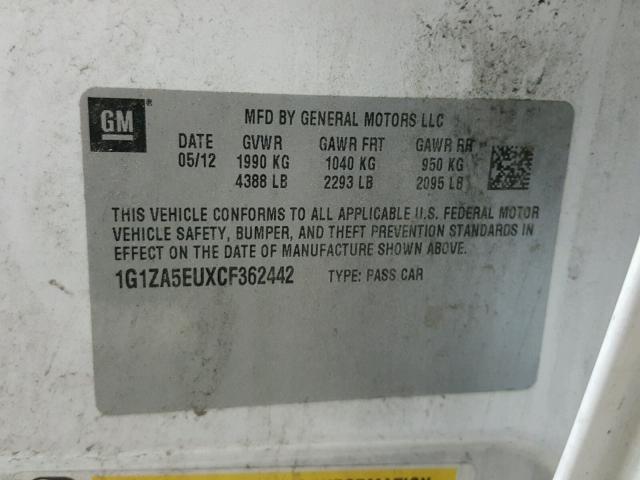 1G1ZA5EUXCF362442 - 2012 CHEVROLET MALIBU LS 白色 照片 10