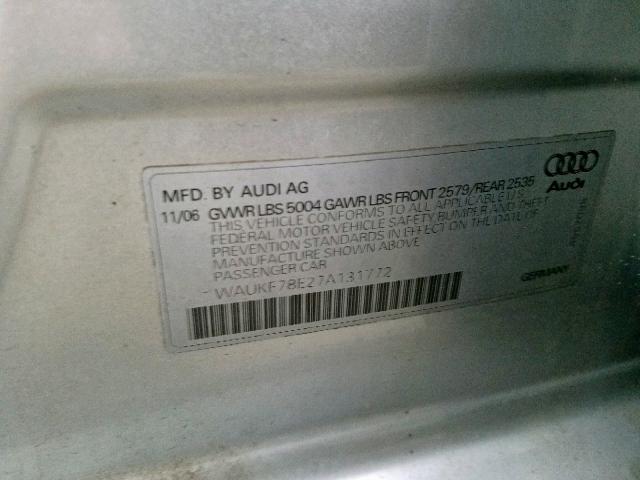 WAUKF78E27A131772 - 2007 AUDI A4 2.0T AV SILVER photo 10