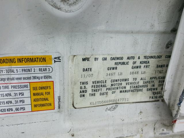 KL1TD56698B147712 - 2008 CHEVROLET AVEO BASE Ağ foto 10