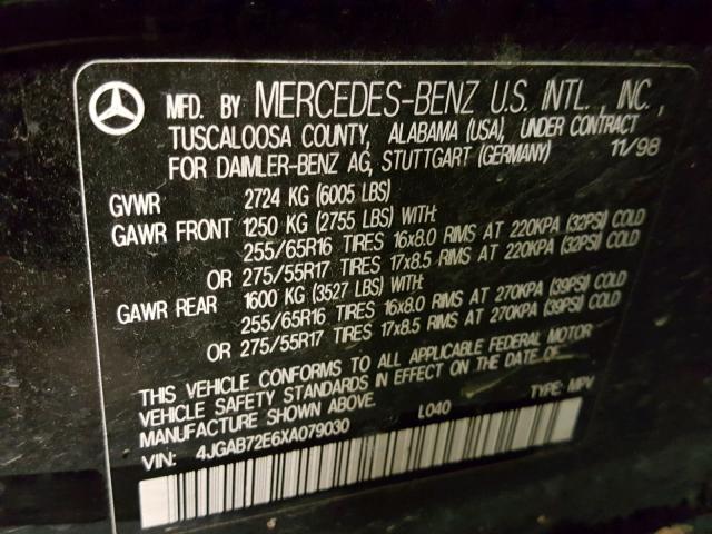 4JGAB72E6XA079030 - 1999 MERCEDES-BENZ ML 430 BLACK photo 10