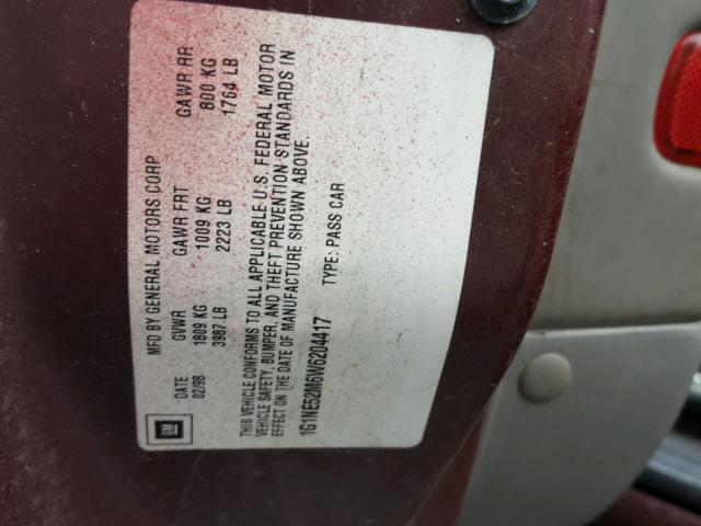 1G1NE52M6W6204417 - 1998 CHEVROLET MALIBU LS 栗色 照片 10