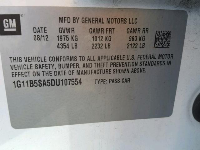 1G11B5SA5DU107554 - 2013 CHEVROLET MALIBU LS 白色 照片 10