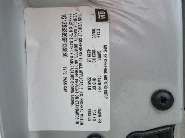 1G1ZS53896F135850 - 2006 CHEVROLET MALIBU LS 银色 照片 10