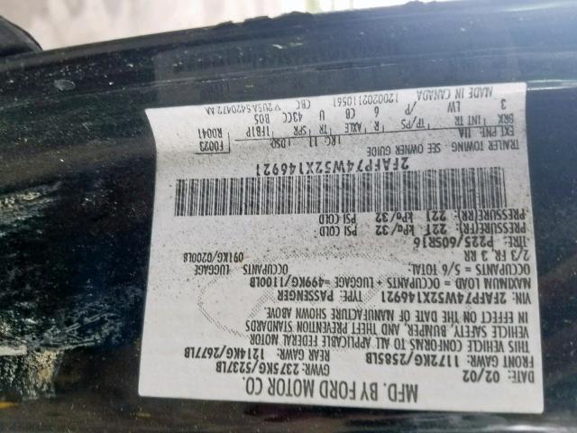 2FAFP74W52X146921 - 2002 FORD CROWN VICT BLACK photo 10