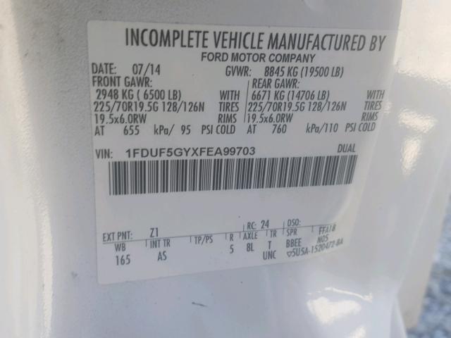 1FDUF5GYXFEA99703 - 2015 FORD F550 SUPER WHITE photo 10