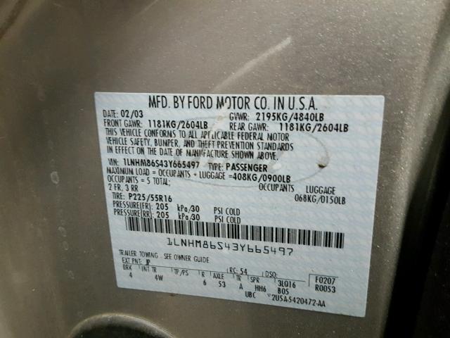 1LNHM86S43Y665497 - 2003 LINCOLN LS SILVER photo 10