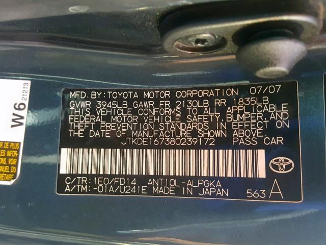 JTKDE167380239172 - 2008 TOYOTA SCION TC ნაცრისფერი ფოტო 10