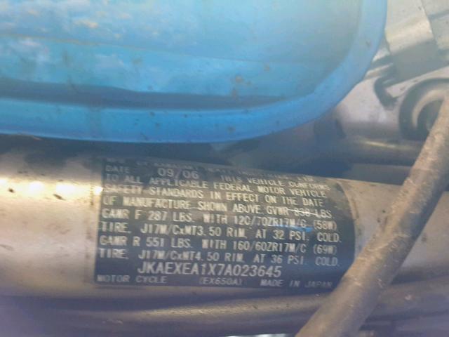 JKAEXEA1X7A023645 - 2007 KAWASAKI EX650 A Mavi foto 10