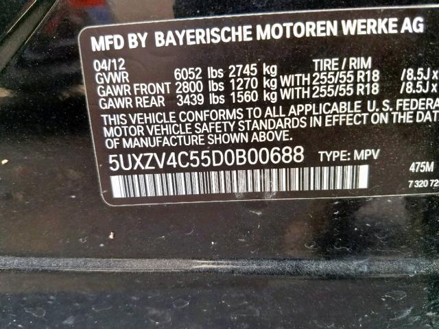 5UXZV4C55D0B00688 - 2013 BMW X5 XDRIVE3 BLACK photo 10