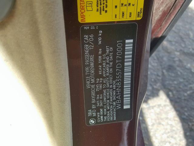 WBAHN83557DT70001 - 2007 BMW 750 MAROON photo 10