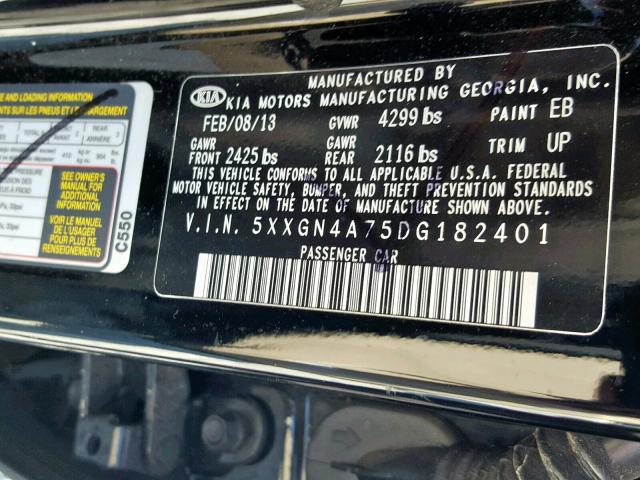 5XXGN4A75DG182401 - 2013 KIA OPTIMA EX BLACK photo 10