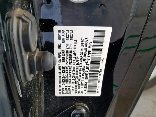 5J6YH1H90AL004712 - 2010 HONDA ELEMENT SC BLACK photo 10