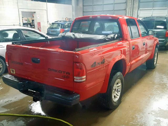 1D7HG38NX4S769976 - 2004 DODGE DAKOTA QUA RED photo 4