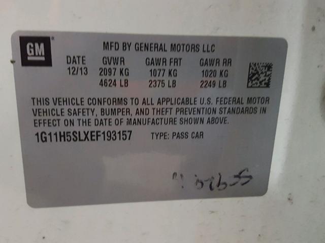 1G11H5SLXEF193157 - 2014 CHEVROLET MALIBU LTZ თეთრი ფოტო 10