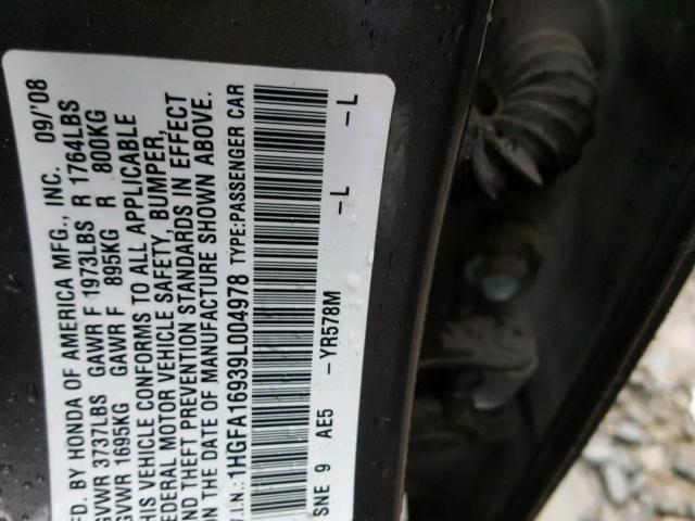 1HGFA16939L004978 - 2009 HONDA CIVIC EXL BROWN photo 10