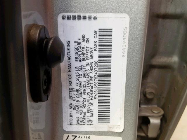 5Y2SL65878Z407208 - 2008 PONTIAC VIBE SILVER photo 10